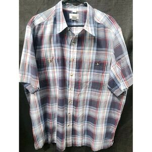 King Size Brand Men's 2XLT Tall Shirt‎ Blue Plaid Short Sleeves Button Up Polo